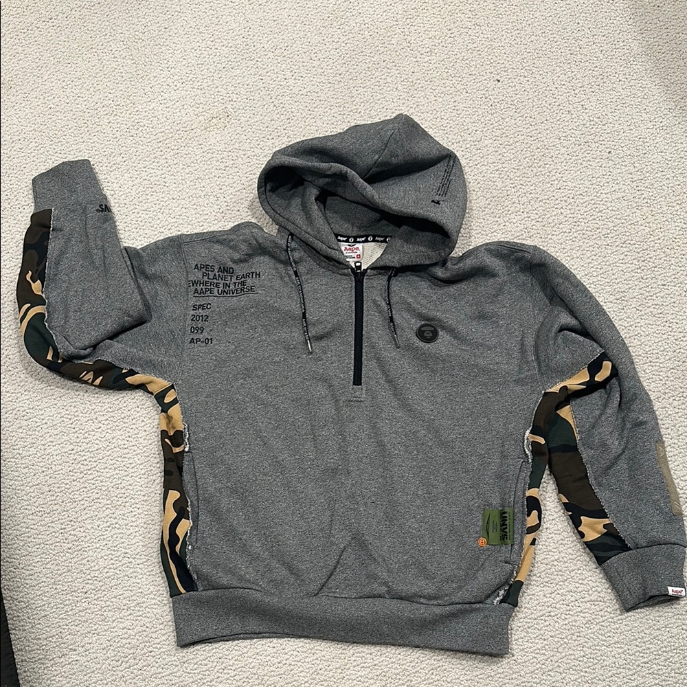 AAPE Gray Hoodie with Camo Accents